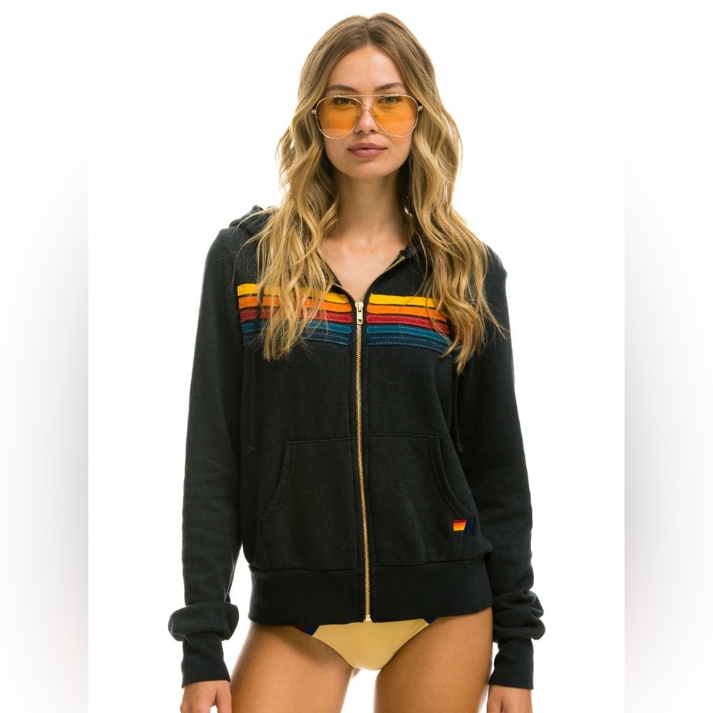 NWT Aviator Nation 5 Stripe Hoodie • Charcoal • Size S